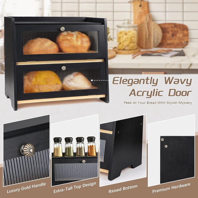 IDALIO Bread Box For Kitchen Countertop, Black Breadbox, Bread Boxes for Kitchen Counter Organizer Decor Storage, Wooden Storage Box Breadbox, Housewarming Birthday Wedding Christmas Gift - Image 5